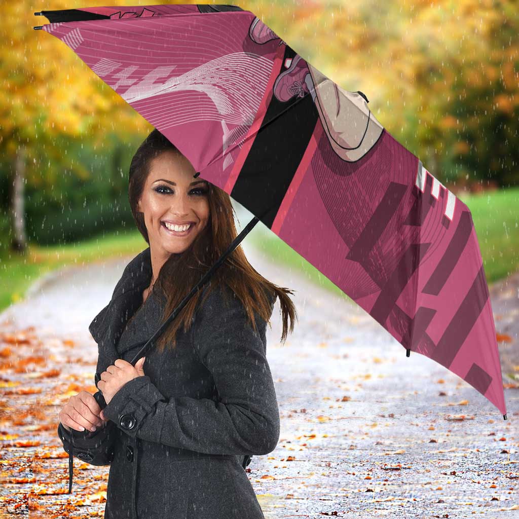 Personalized Nezuko Kamado Demon Slayer Badminton Cheerleader Umbrella with Pom Poms and Pink White Graphic Design - The Mazicc