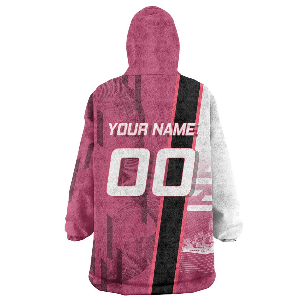 Personalized Nezuko Kamado Demon Slayer Badminton Cheerleader Wearable Blanket Hoodie with Pom Poms and Pink White Graphic Design - The Mazicc
