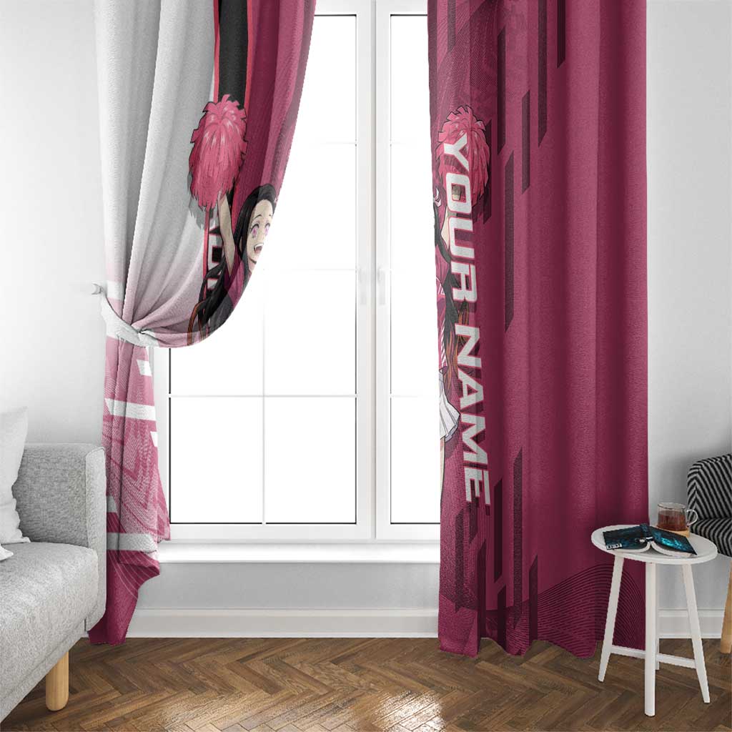Personalized Nezuko Kamado Demon Slayer Badminton Cheerleader Window Curtain with Pom Poms and Pink White Graphic Design - The Mazicc