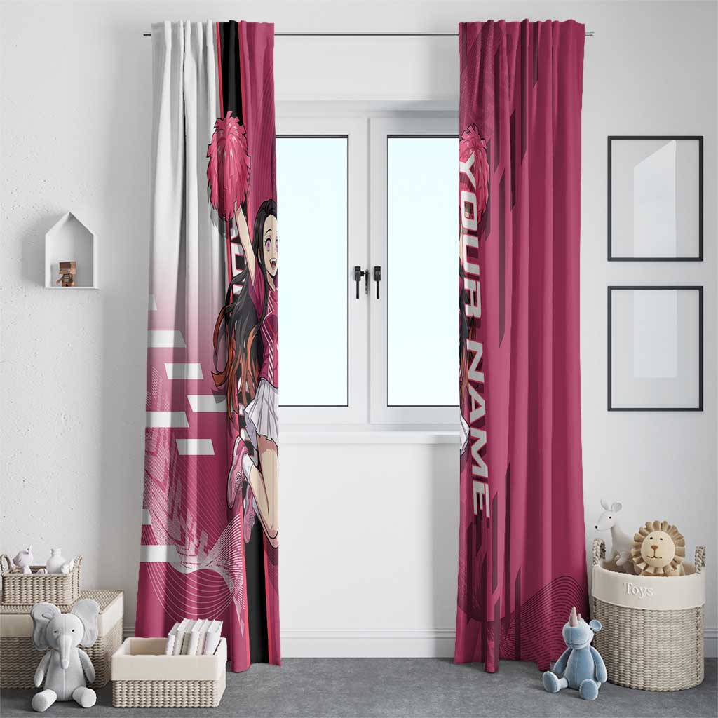 Personalized Nezuko Kamado Demon Slayer Badminton Cheerleader Window Curtain with Pom Poms and Pink White Graphic Design - The Mazicc