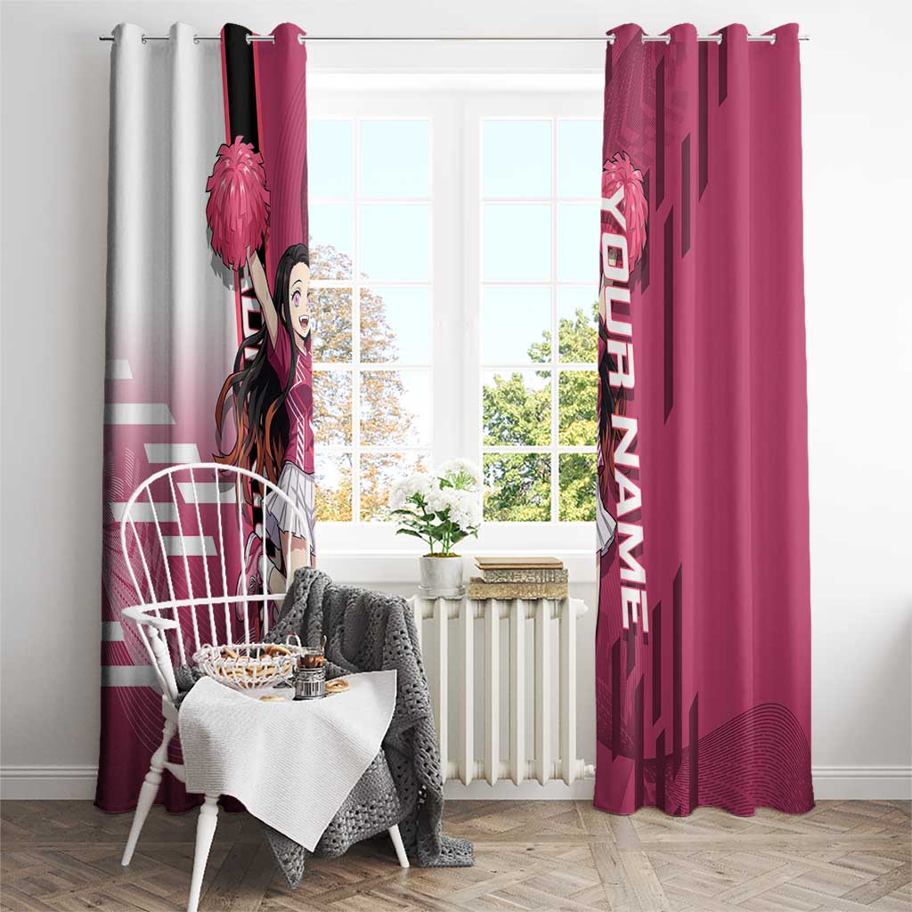 Personalized Nezuko Kamado Demon Slayer Badminton Cheerleader Window Curtain with Pom Poms and Pink White Graphic Design - The Mazicc