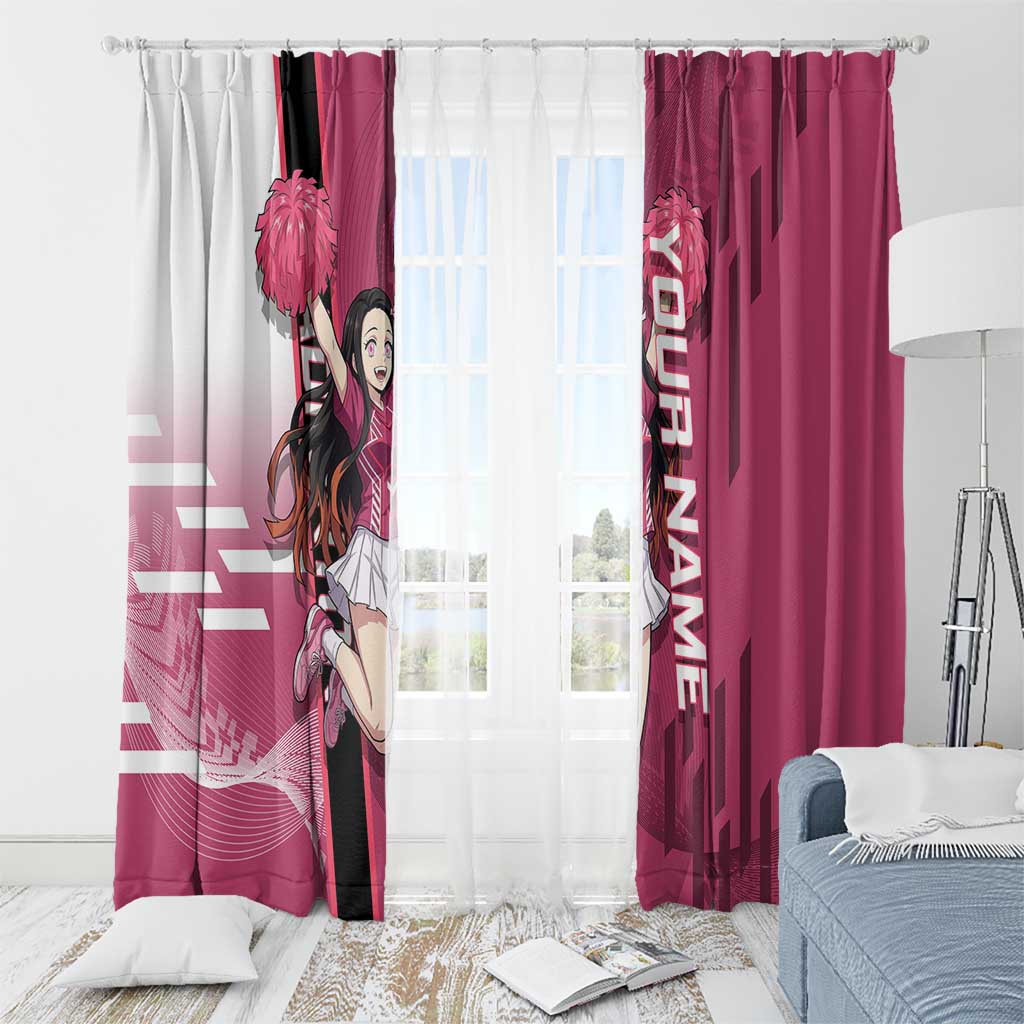 Personalized Nezuko Kamado Demon Slayer Badminton Cheerleader Window Curtain with Pom Poms and Pink White Graphic Design - The Mazicc