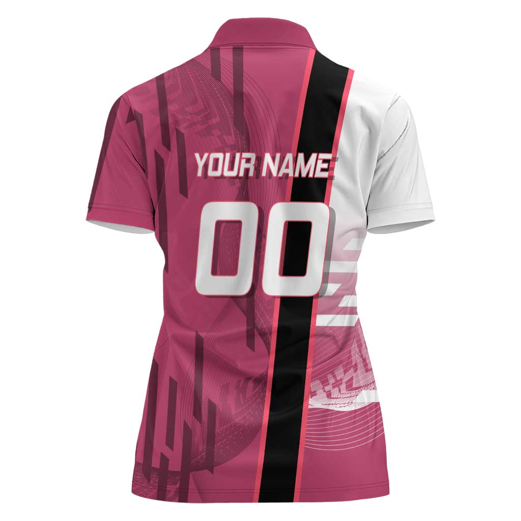 Personalized Nezuko Kamado Demon Slayer Badminton Cheerleader Women Polo Shirt with Pom Poms and Pink White Graphic Design - The Mazicc