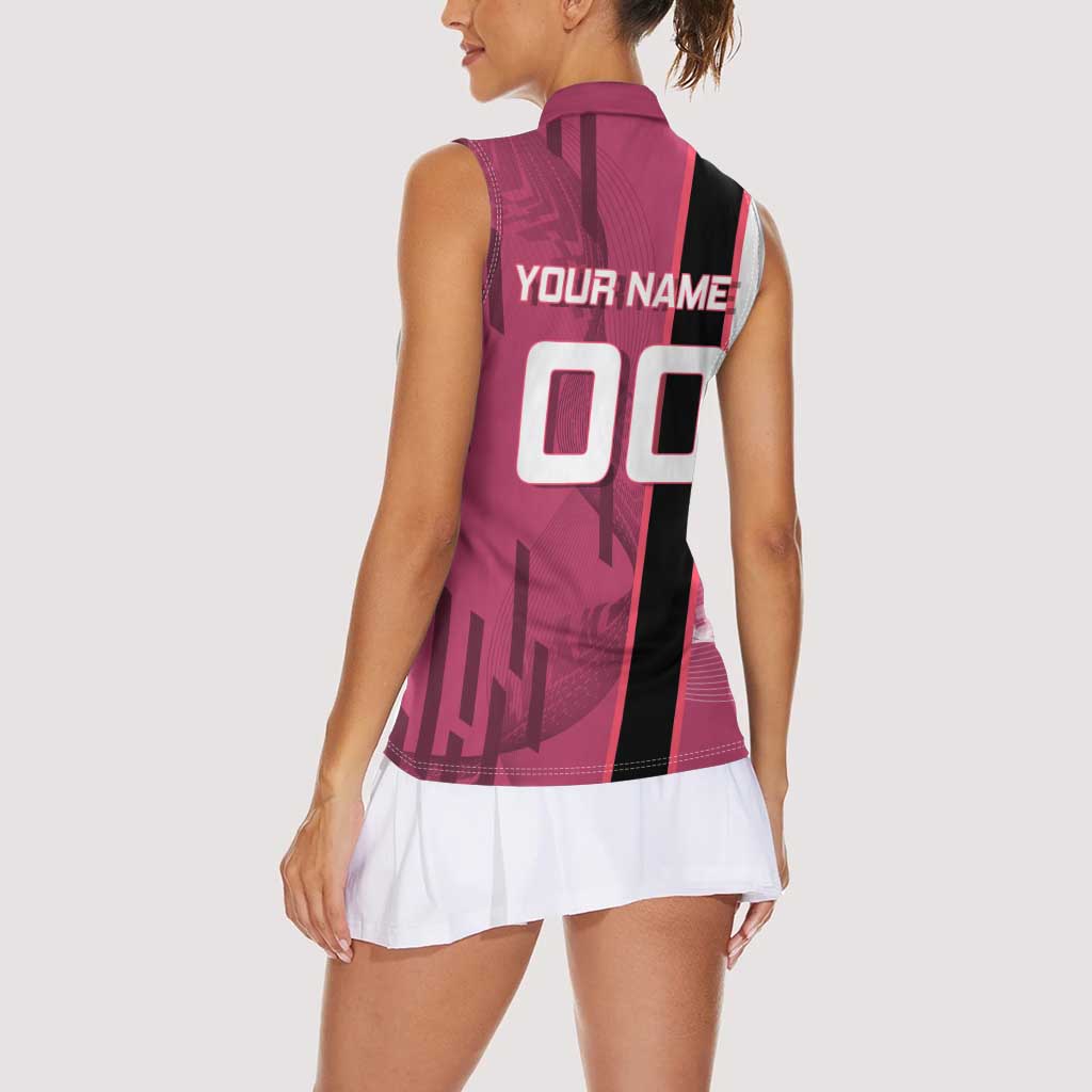 Personalized Nezuko Kamado Demon Slayer Badminton Cheerleader Women Sleeveless Polo Shirt with Pom Poms and Pink White Graphic Design - The Mazicc