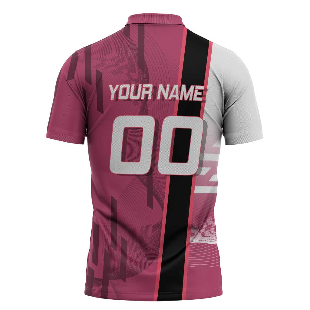 Personalized Nezuko Kamado Demon Slayer Badminton Cheerleader Zipper Polo Shirt with Pom Poms and Pink White Graphic Design - The Mazicc