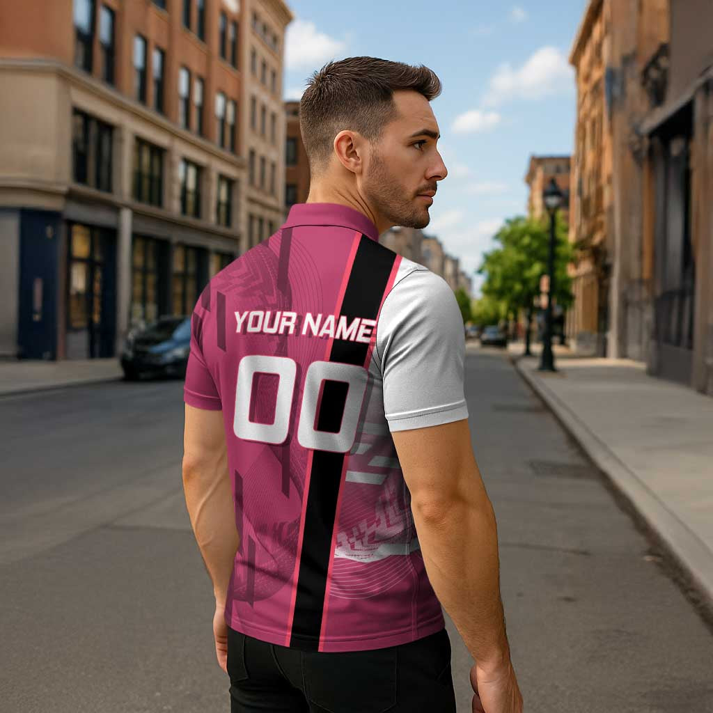 Personalized Nezuko Kamado Demon Slayer Badminton Cheerleader Zipper Polo Shirt with Pom Poms and Pink White Graphic Design - The Mazicc