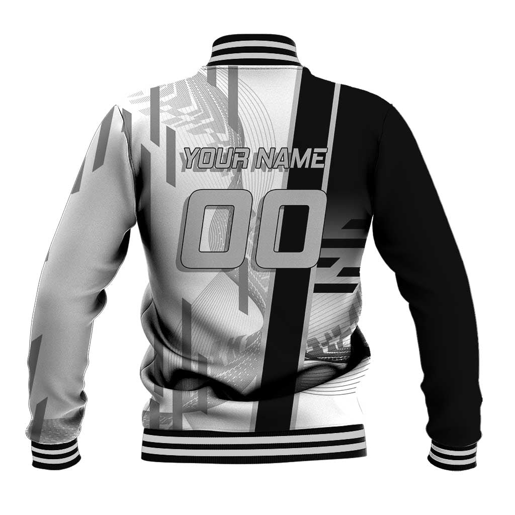 Personalized Obanai Iguro Demon Slayer Badminton Baseball Jacket with Racket Action Pose and Black White Graphic Design - The Mazicc