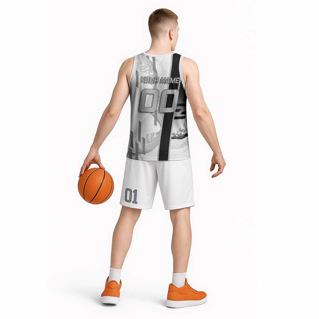 Personalized Obanai Iguro Demon Slayer Badminton Basketball Jersey with Racket Action Pose and Black White Graphic Design - The Mazicc