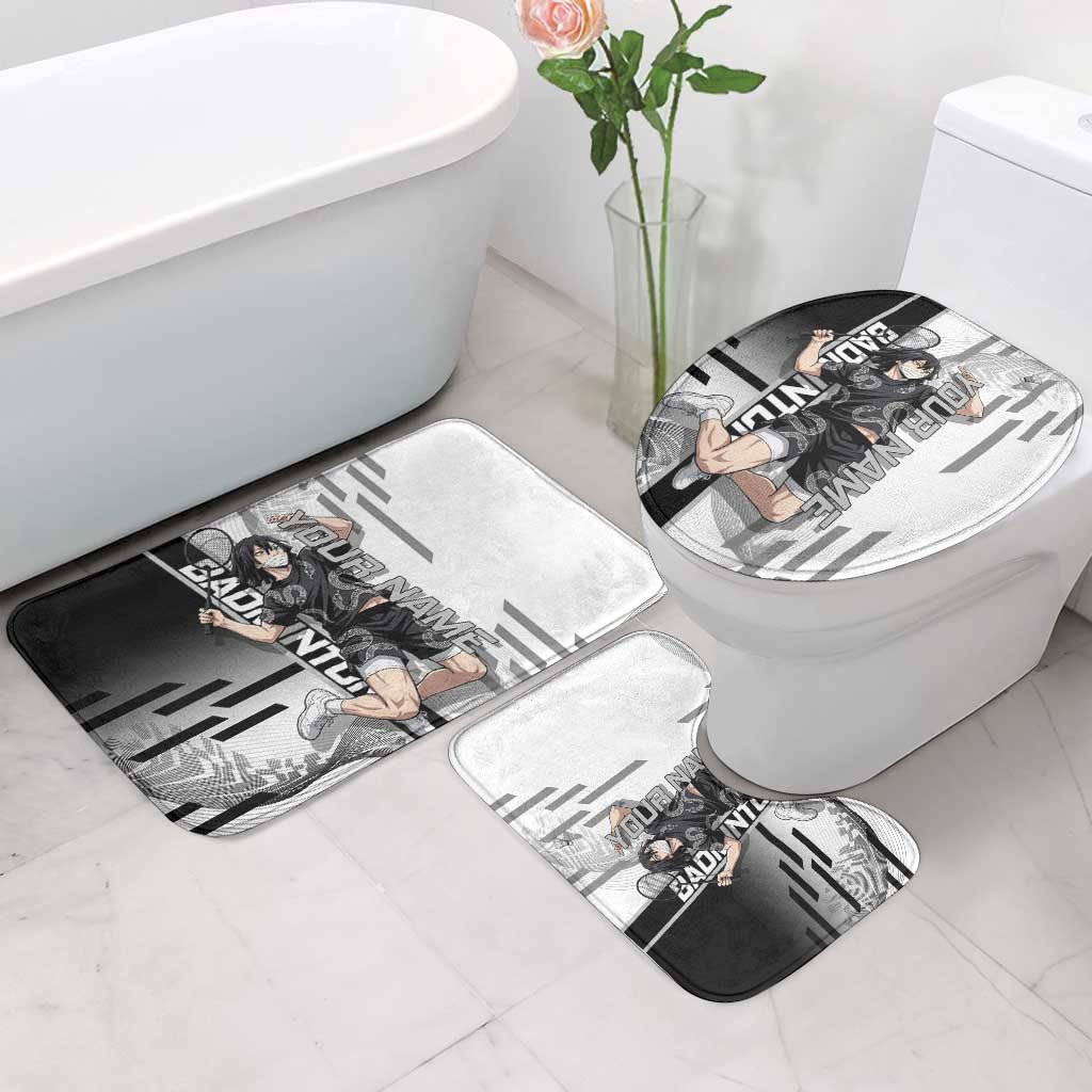 Personalized Obanai Iguro Demon Slayer Badminton Bathroom Set with Racket Action Pose and Black White Graphic Design - The Mazicc