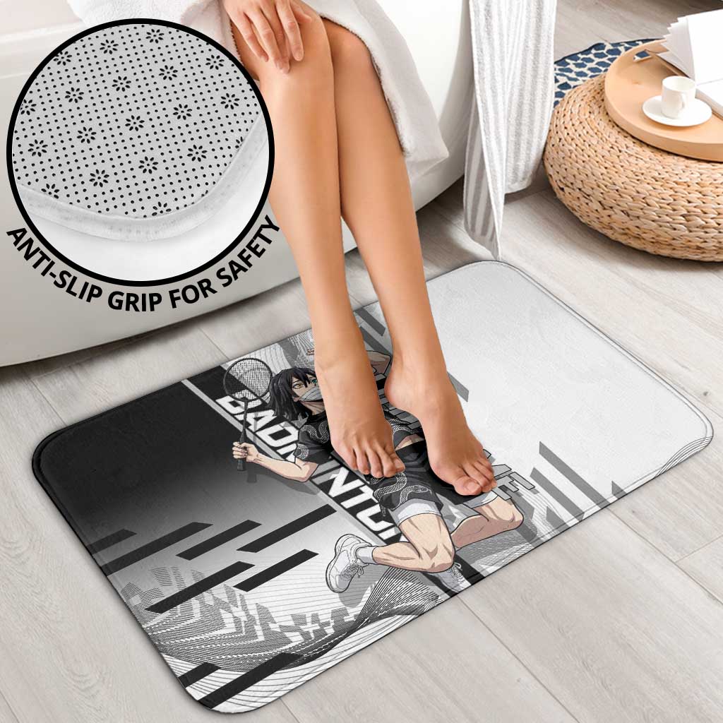 Personalized Obanai Iguro Demon Slayer Badminton Bathroom Set with Racket Action Pose and Black White Graphic Design - The Mazicc