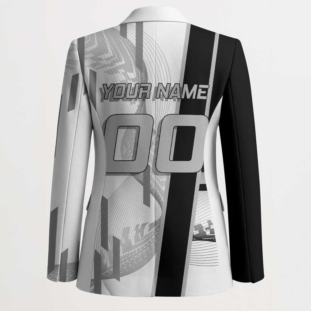 Personalized Obanai Iguro Demon Slayer Badminton Blazer with Racket Action Pose and Black White Graphic Design - The Mazicc