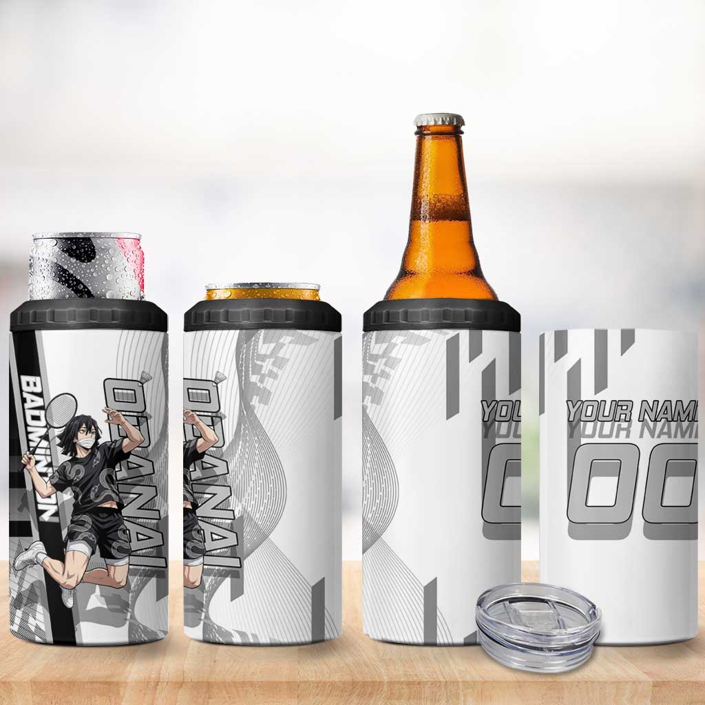 Personalized Obanai Iguro Demon Slayer Badminton 4 in 1 Can Cooler Tumbler with Racket Action Pose and Black White Graphic Design - The Mazicc