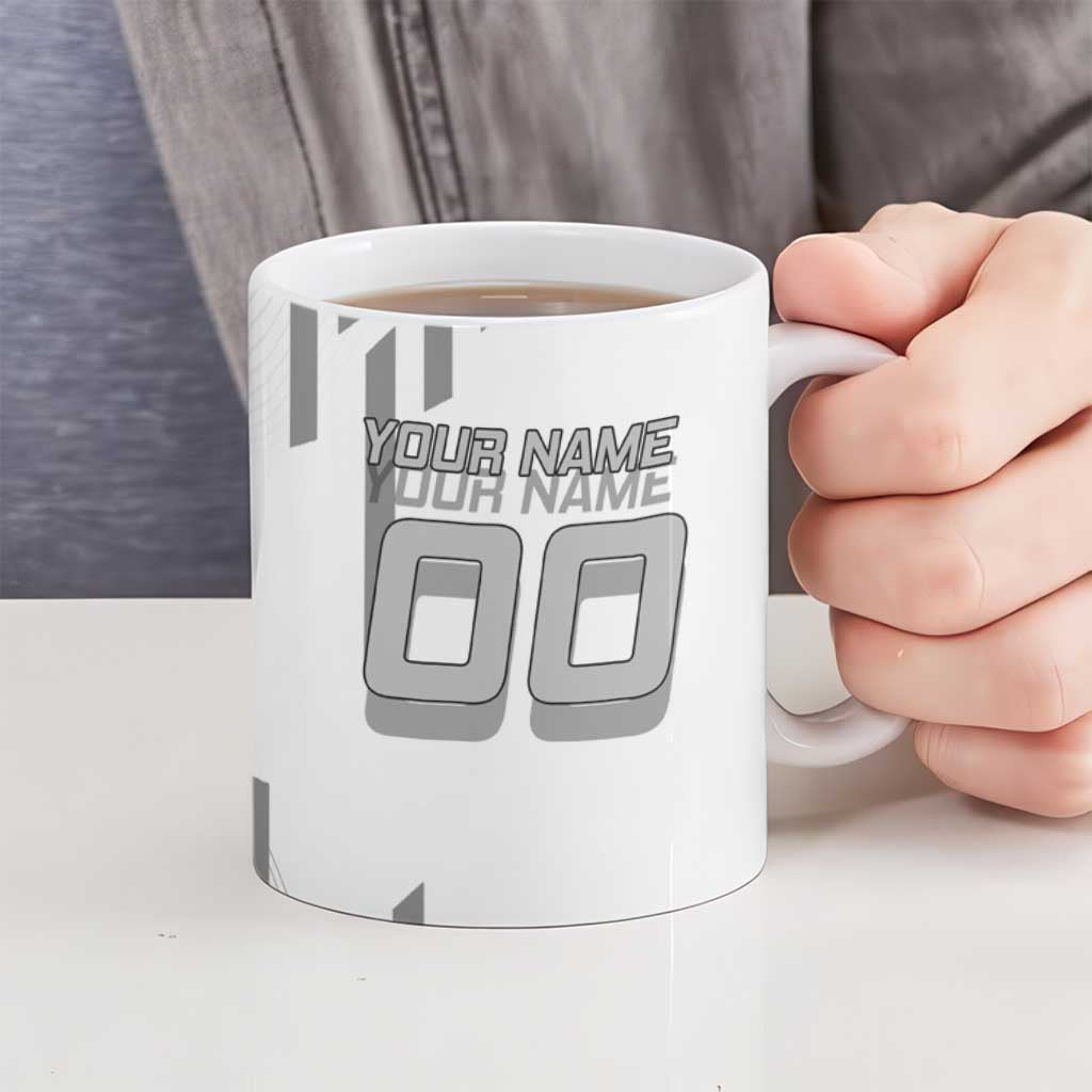 Personalized Obanai Iguro Demon Slayer Badminton Ceramic Mug with Racket Action Pose and Black White Graphic Design - The Mazicc