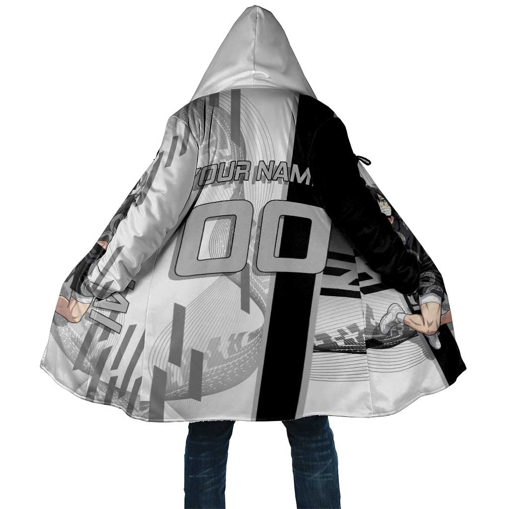 Personalized Obanai Iguro Demon Slayer Badminton Cloak with Racket Action Pose and Black White Graphic Design - The Mazicc