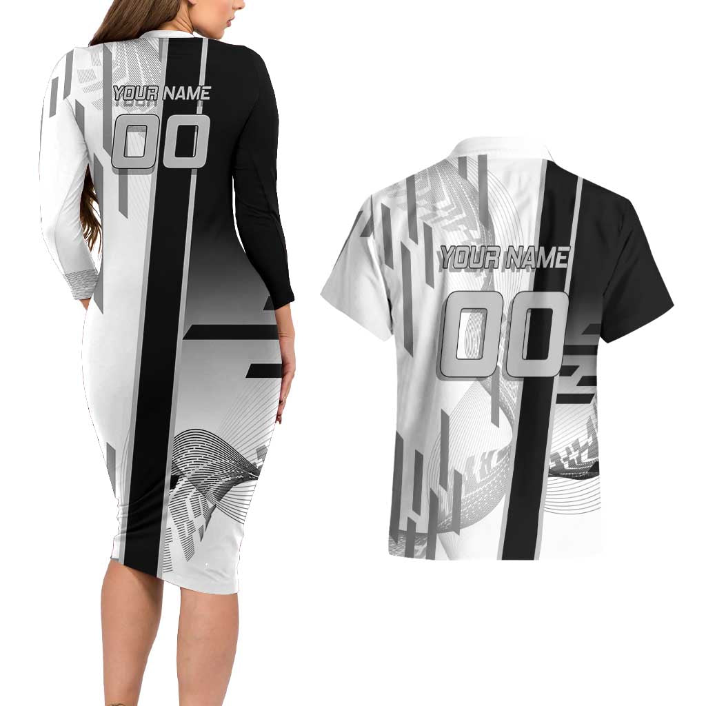 Personalized Obanai Iguro Demon Slayer Badminton Couples Matching Long Sleeve Bodycon Dress and Hawaiian Shirt with Racket Action Pose and Black White Graphic Design - The Mazicc