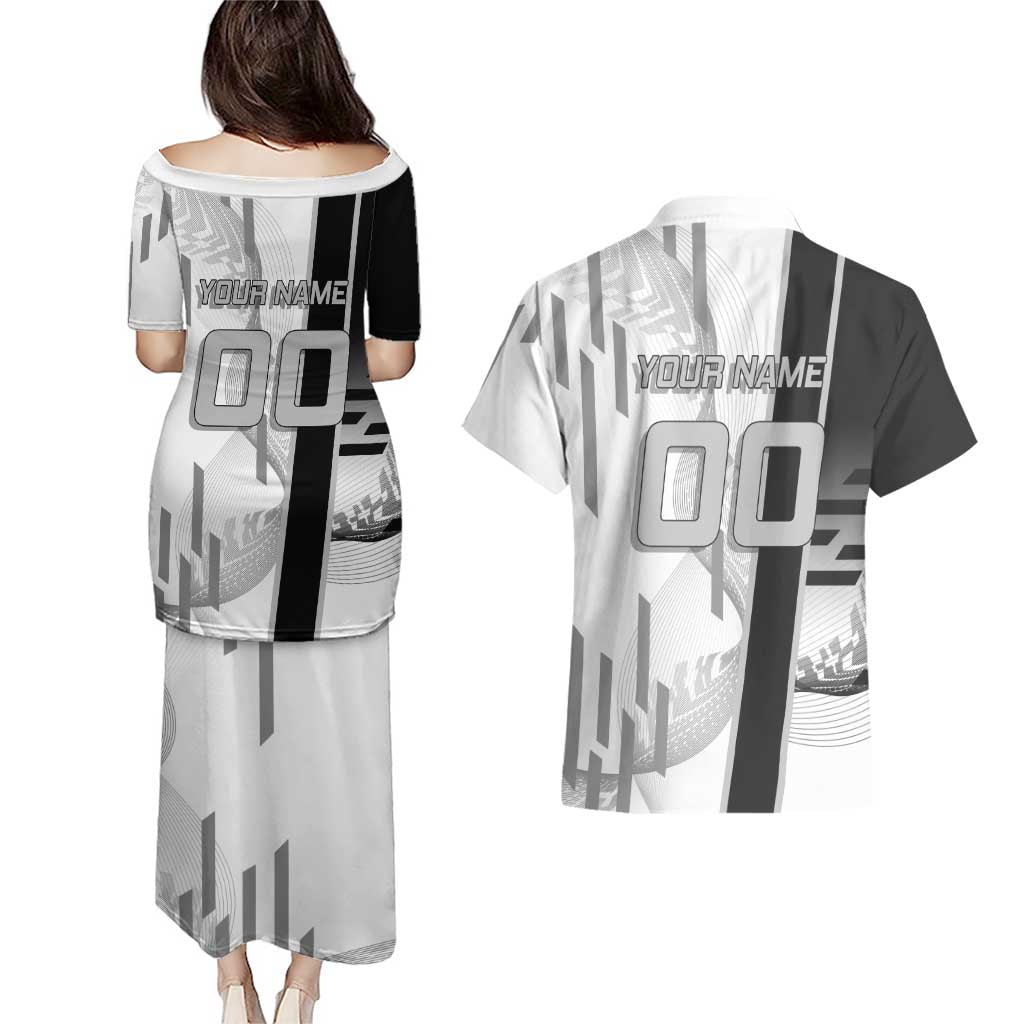 Personalized Obanai Iguro Demon Slayer Badminton Couples Matching Puletasi and Hawaiian Shirt with Racket Action Pose and Black White Graphic Design - The Mazicc