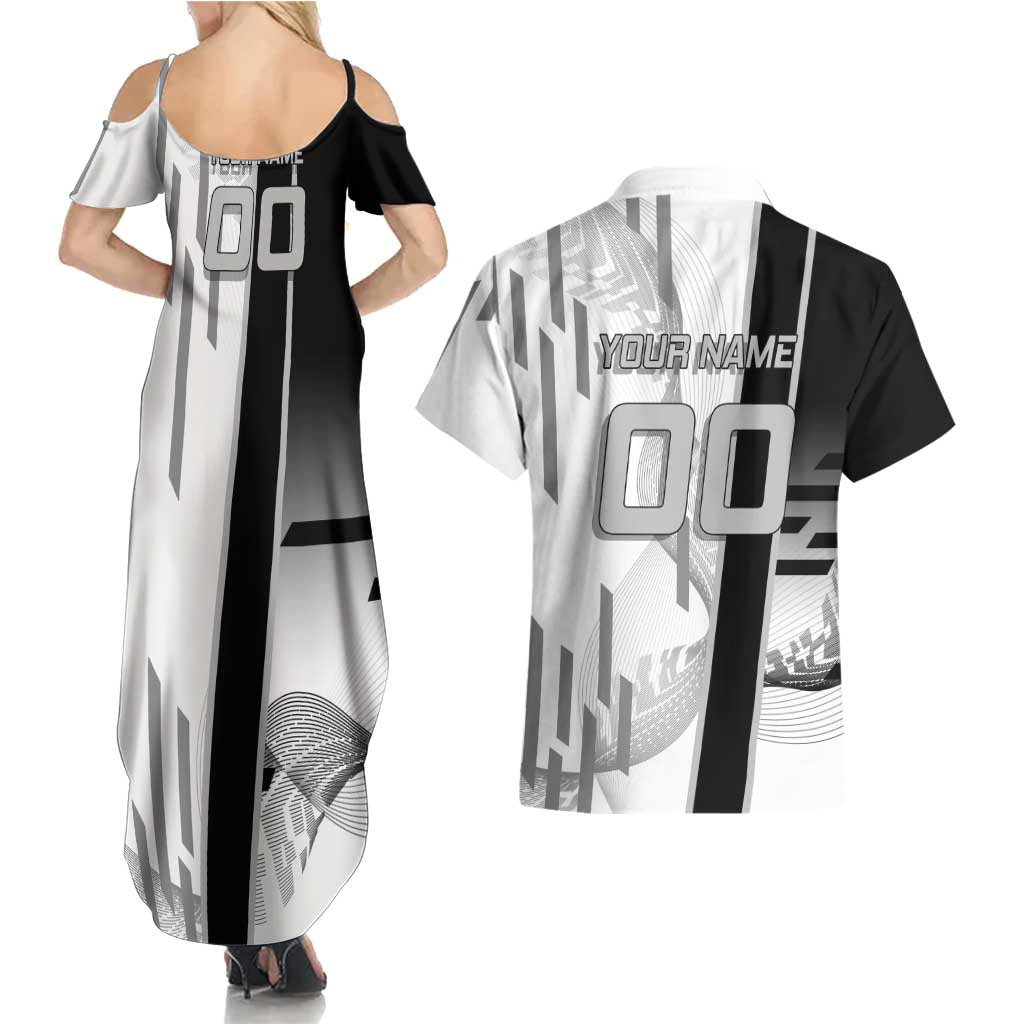 Personalized Obanai Iguro Demon Slayer Badminton Couples Matching Summer Maxi Dress and Hawaiian Shirt with Racket Action Pose and Black White Graphic Design - The Mazicc