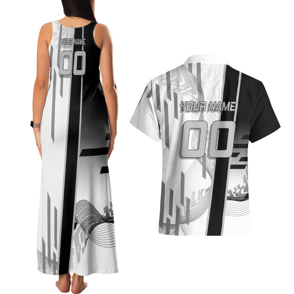 Personalized Obanai Iguro Demon Slayer Badminton Couples Matching Tank Maxi Dress and Hawaiian Shirt with Racket Action Pose and Black White Graphic Design - The Mazicc