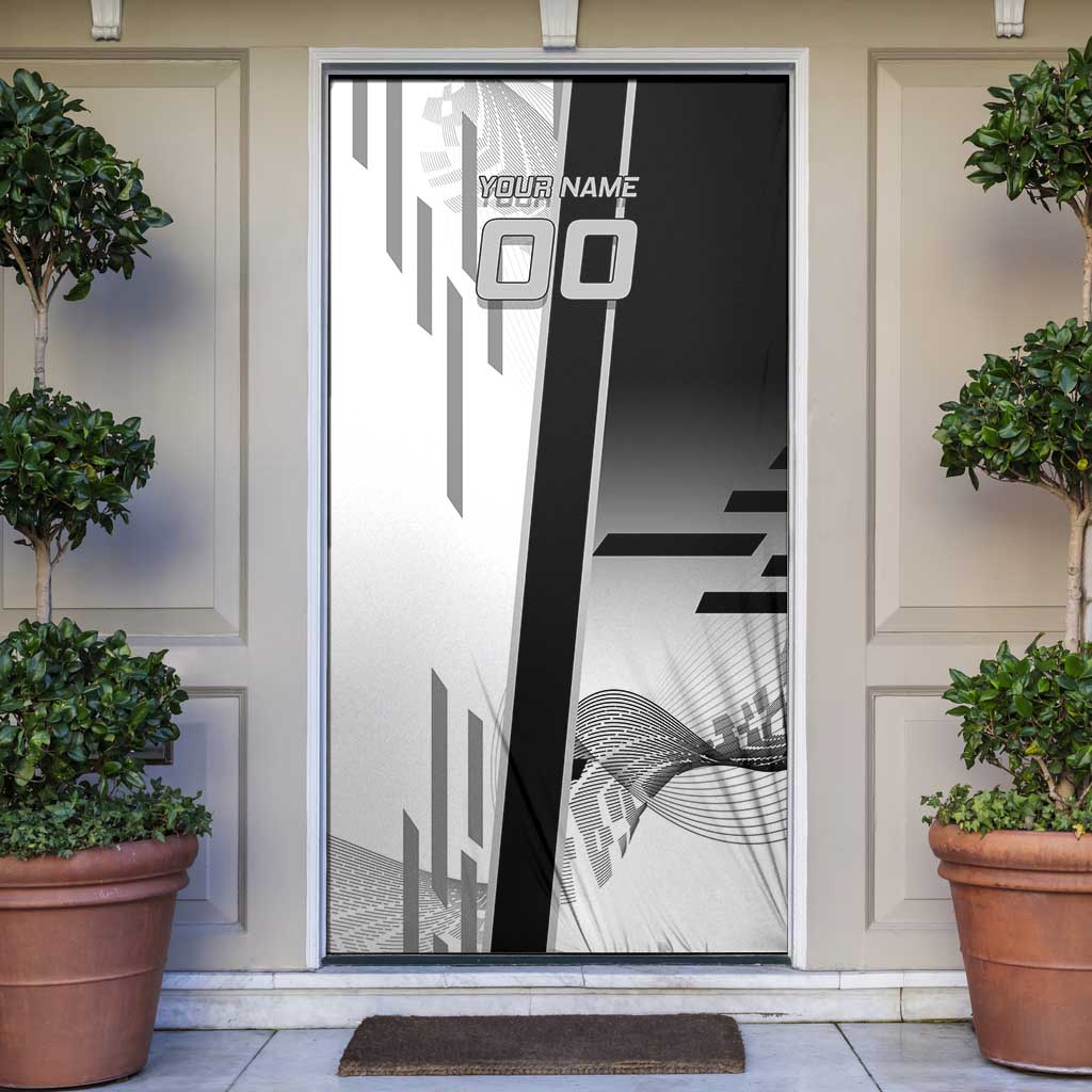Personalized Obanai Iguro Demon Slayer Badminton Door Cover with Racket Action Pose and Black White Graphic Design - The Mazicc