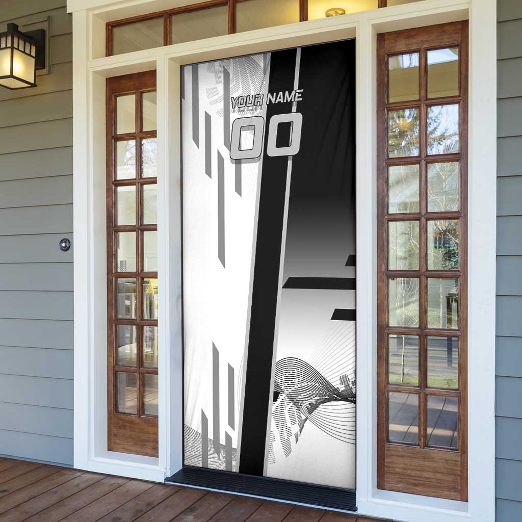 Personalized Obanai Iguro Demon Slayer Badminton Door Cover with Racket Action Pose and Black White Graphic Design - The Mazicc
