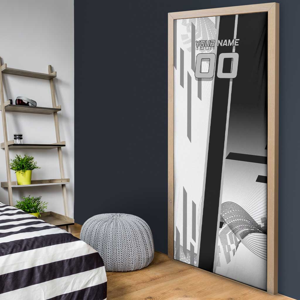 Personalized Obanai Iguro Demon Slayer Badminton Door Cover with Racket Action Pose and Black White Graphic Design - The Mazicc