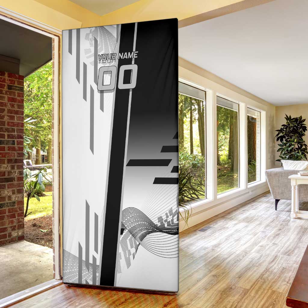 Personalized Obanai Iguro Demon Slayer Badminton Door Cover with Racket Action Pose and Black White Graphic Design - The Mazicc