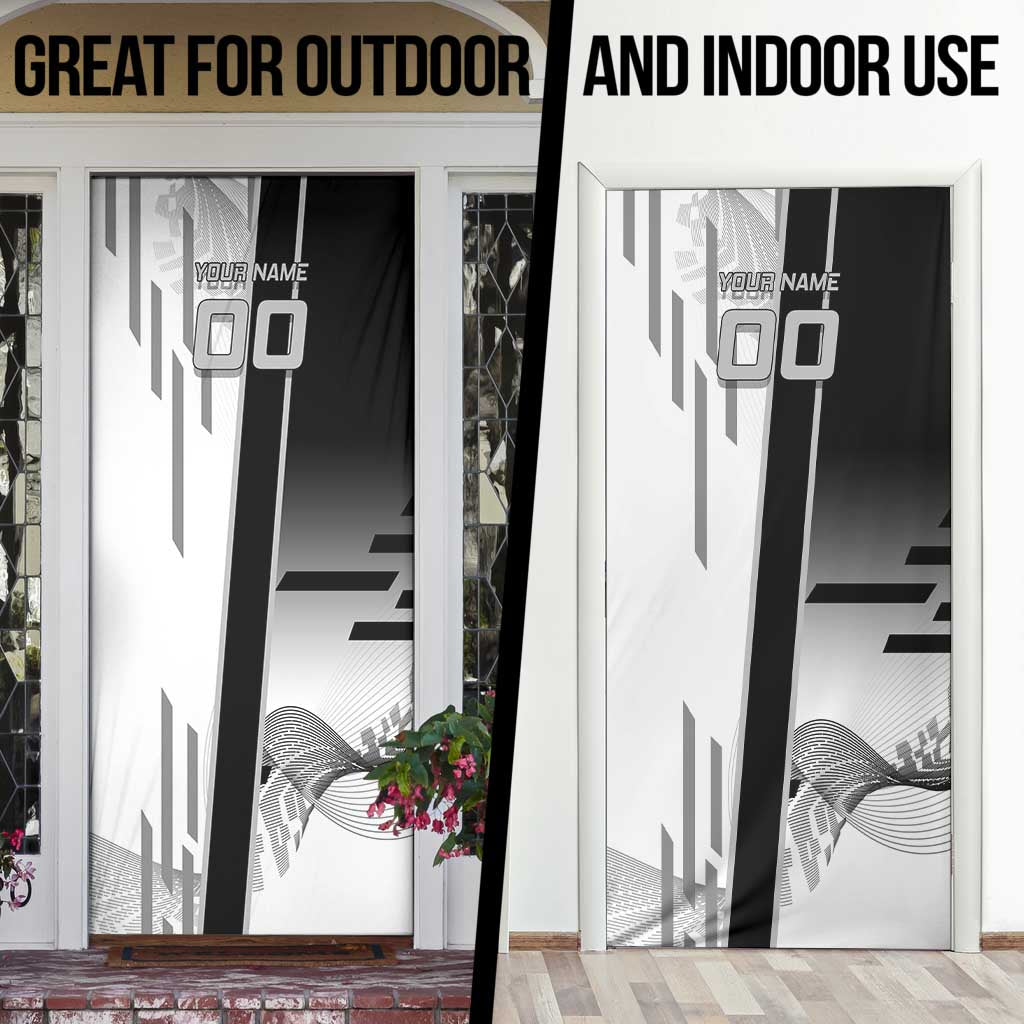 Personalized Obanai Iguro Demon Slayer Badminton Door Cover with Racket Action Pose and Black White Graphic Design - The Mazicc