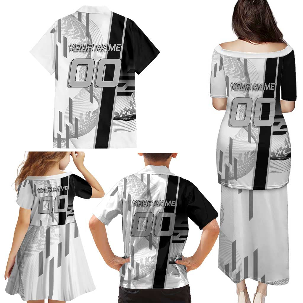 Personalized Obanai Iguro Demon Slayer Badminton Family Matching Puletasi and Hawaiian Shirt with Racket Action Pose and Black White Graphic Design