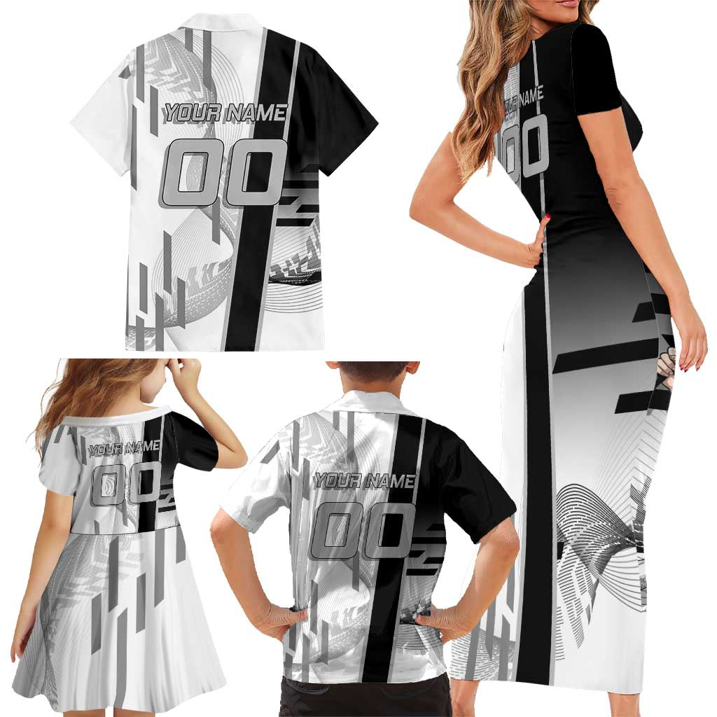 Personalized Obanai Iguro Demon Slayer Badminton Family Matching Short Sleeve Bodycon Dress and Hawaiian Shirt with Racket Action Pose and Black White Graphic Design