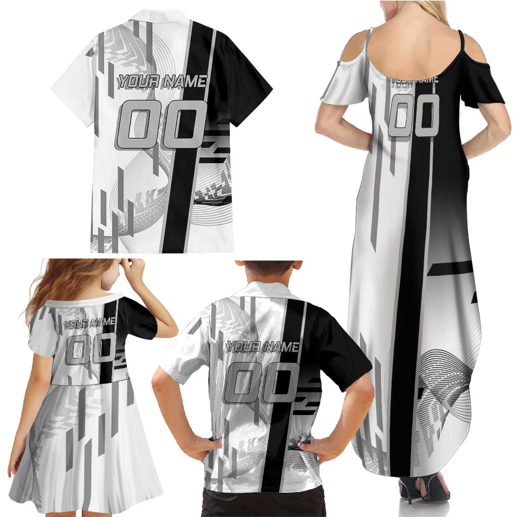 Personalized Obanai Iguro Demon Slayer Badminton Family Matching Summer Maxi Dress and Hawaiian Shirt with Racket Action Pose and Black White Graphic Design