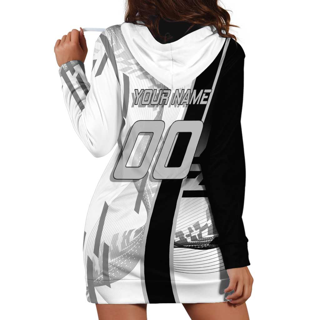 Personalized Obanai Iguro Demon Slayer Badminton Hoodie Dress with Racket Action Pose and Black White Graphic Design - The Mazicc
