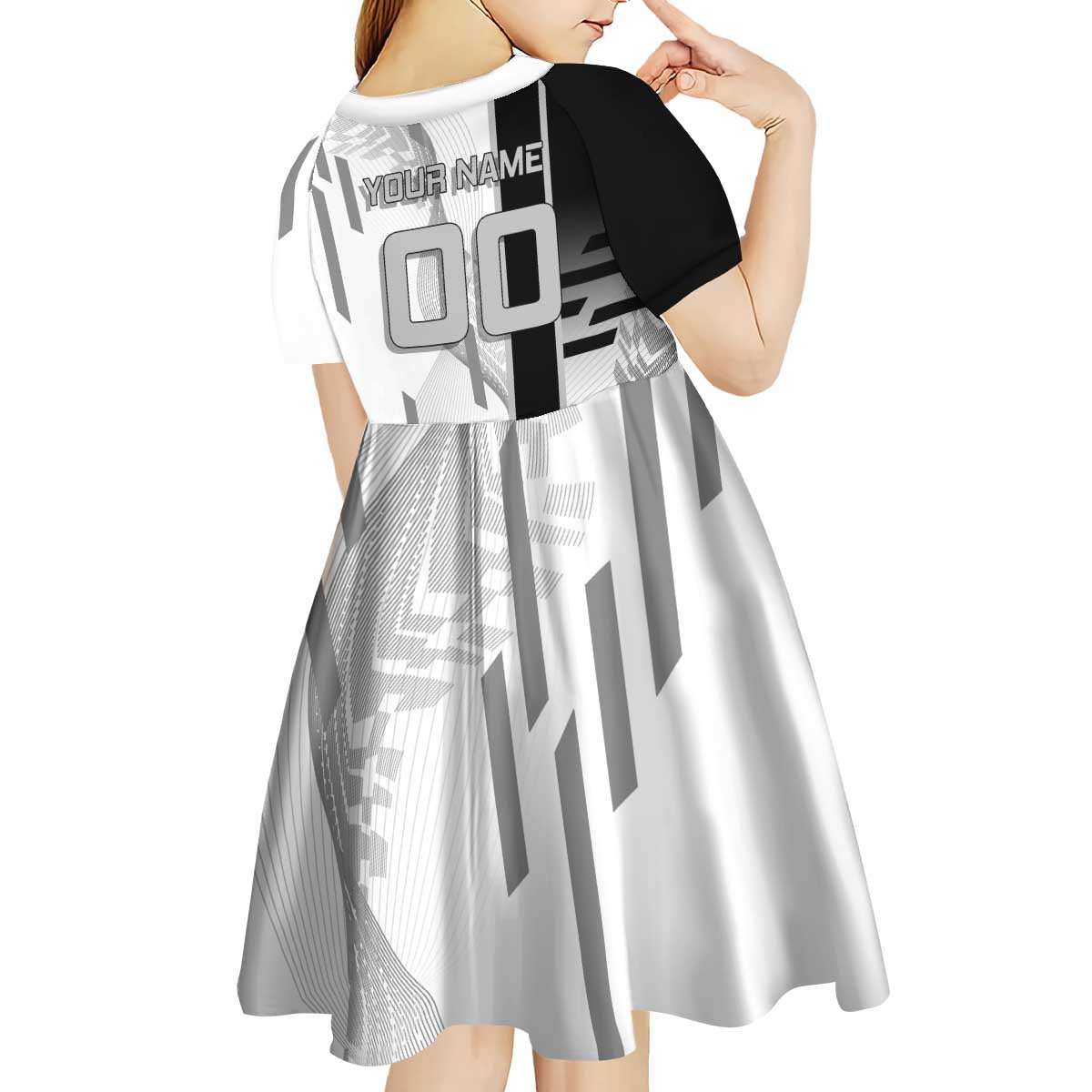 Personalized Obanai Iguro Demon Slayer Badminton Kid Short Sleeve Dress with Racket Action Pose and Black White Graphic Design - The Mazicc