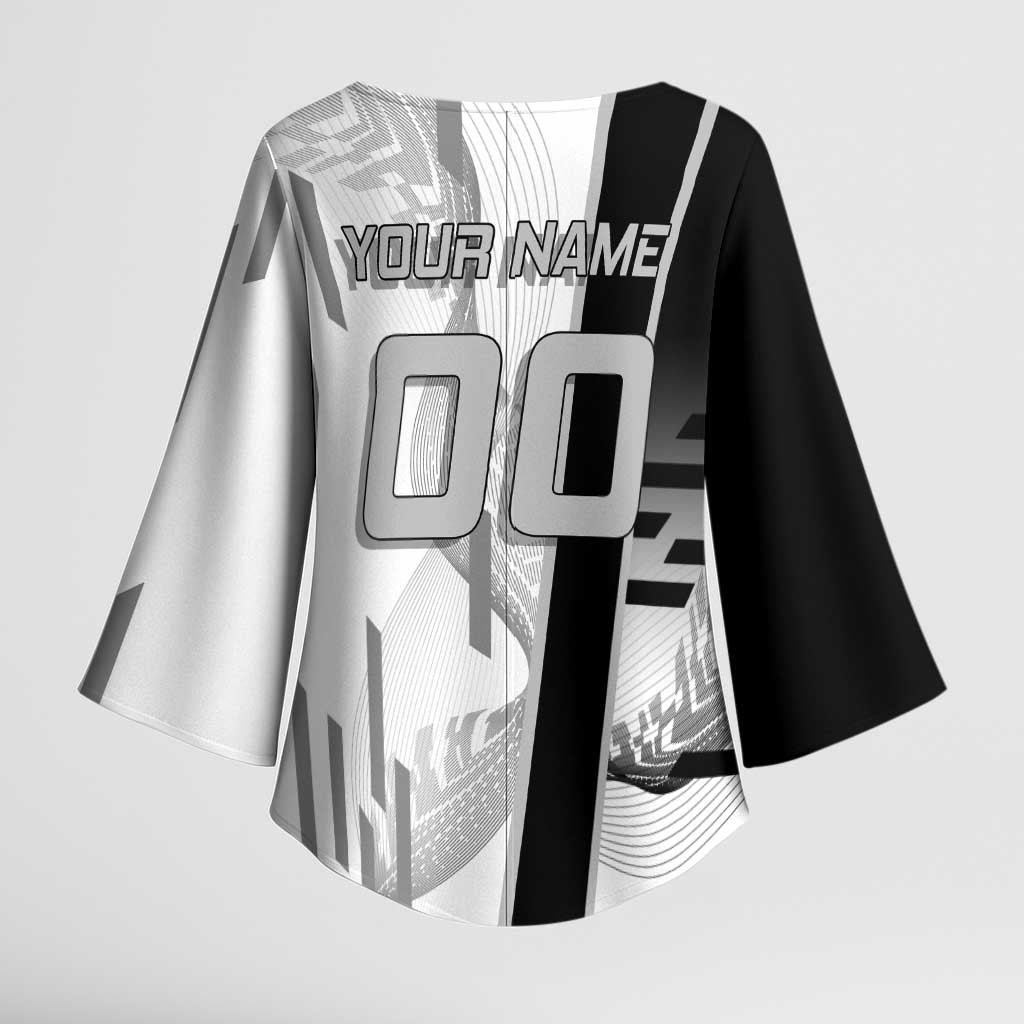 Personalized Obanai Iguro Demon Slayer Badminton Kimono Sleeve Blouse with Racket Action Pose and Black White Graphic Design - The Mazicc