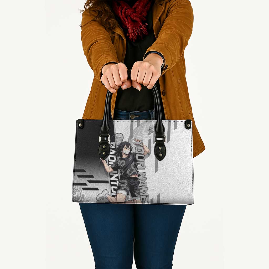 Personalized Obanai Iguro Demon Slayer Badminton Leather Bag with Racket Action Pose and Black White Graphic Design - The Mazicc