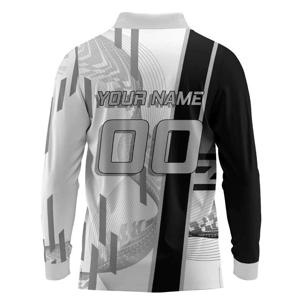 Personalized Obanai Iguro Demon Slayer Badminton Long Sleeve Polo Shirt with Racket Action Pose and Black White Graphic Design - The Mazicc