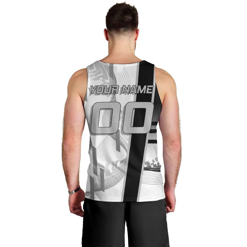 Personalized Obanai Iguro Demon Slayer Badminton Men Tank Top with Racket Action Pose and Black White Graphic Design - The Mazicc