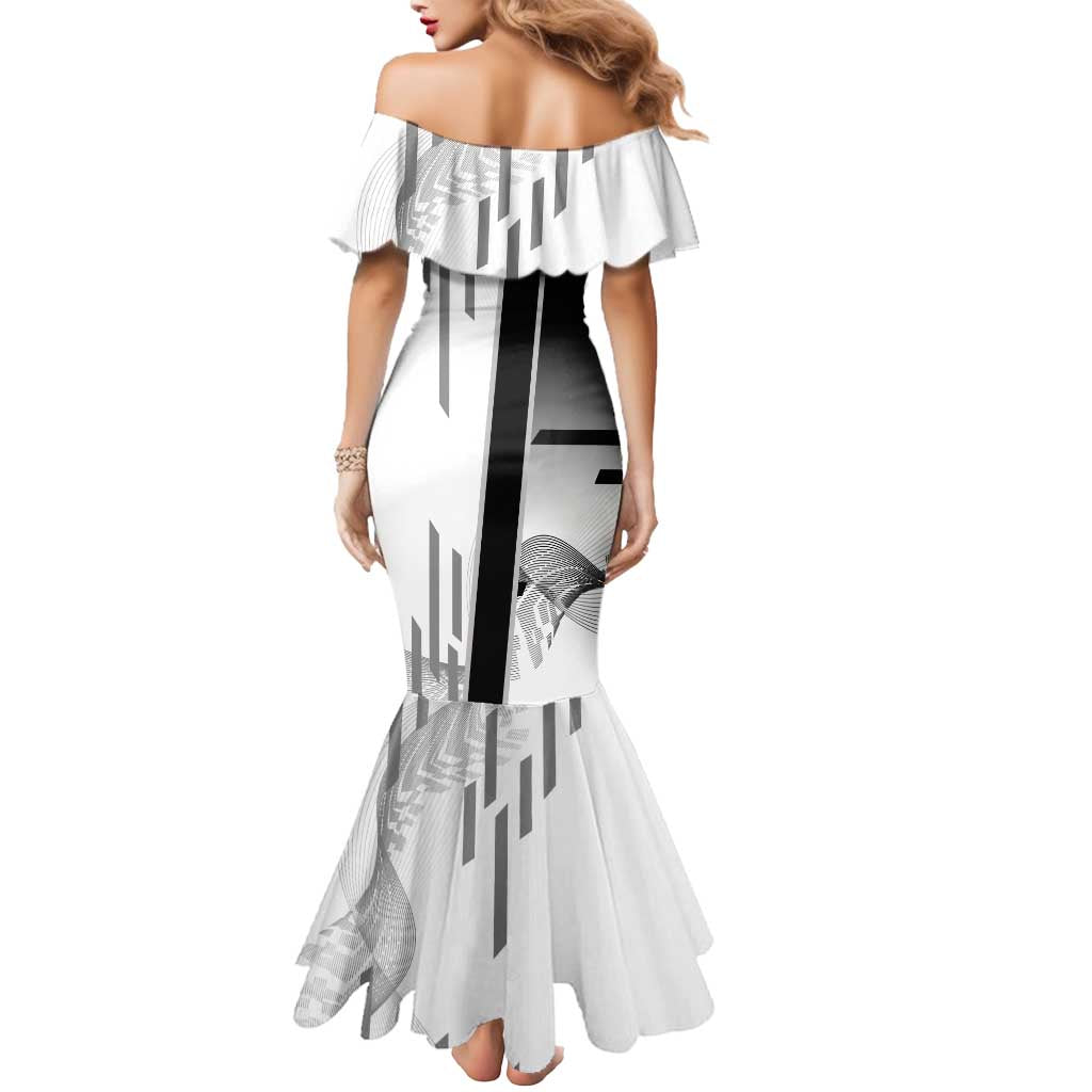 Personalized Obanai Iguro Demon Slayer Badminton Mermaid Dress with Racket Action Pose and Black White Graphic Design - The Mazicc