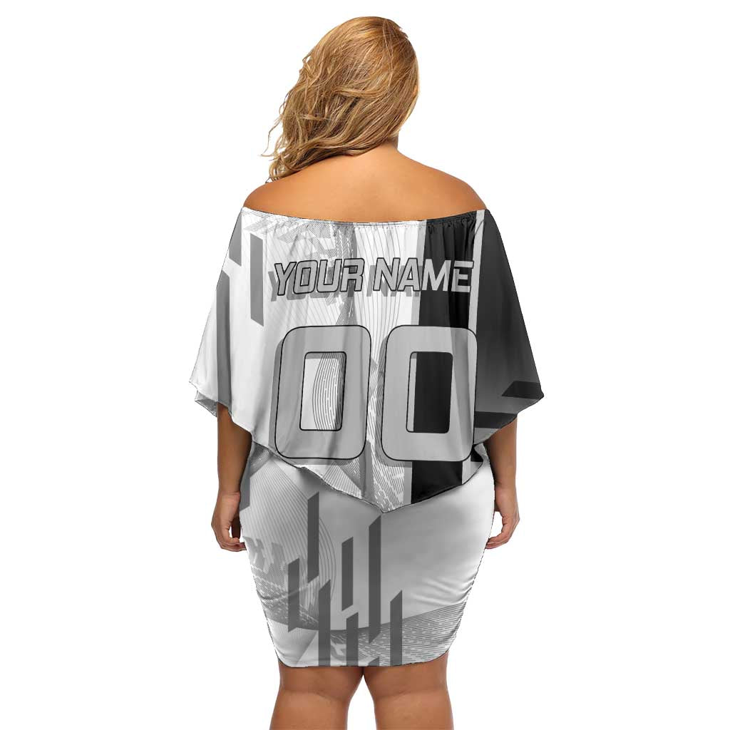 Personalized Obanai Iguro Demon Slayer Badminton Off Shoulder Short Dress with Racket Action Pose and Black White Graphic Design - The Mazicc