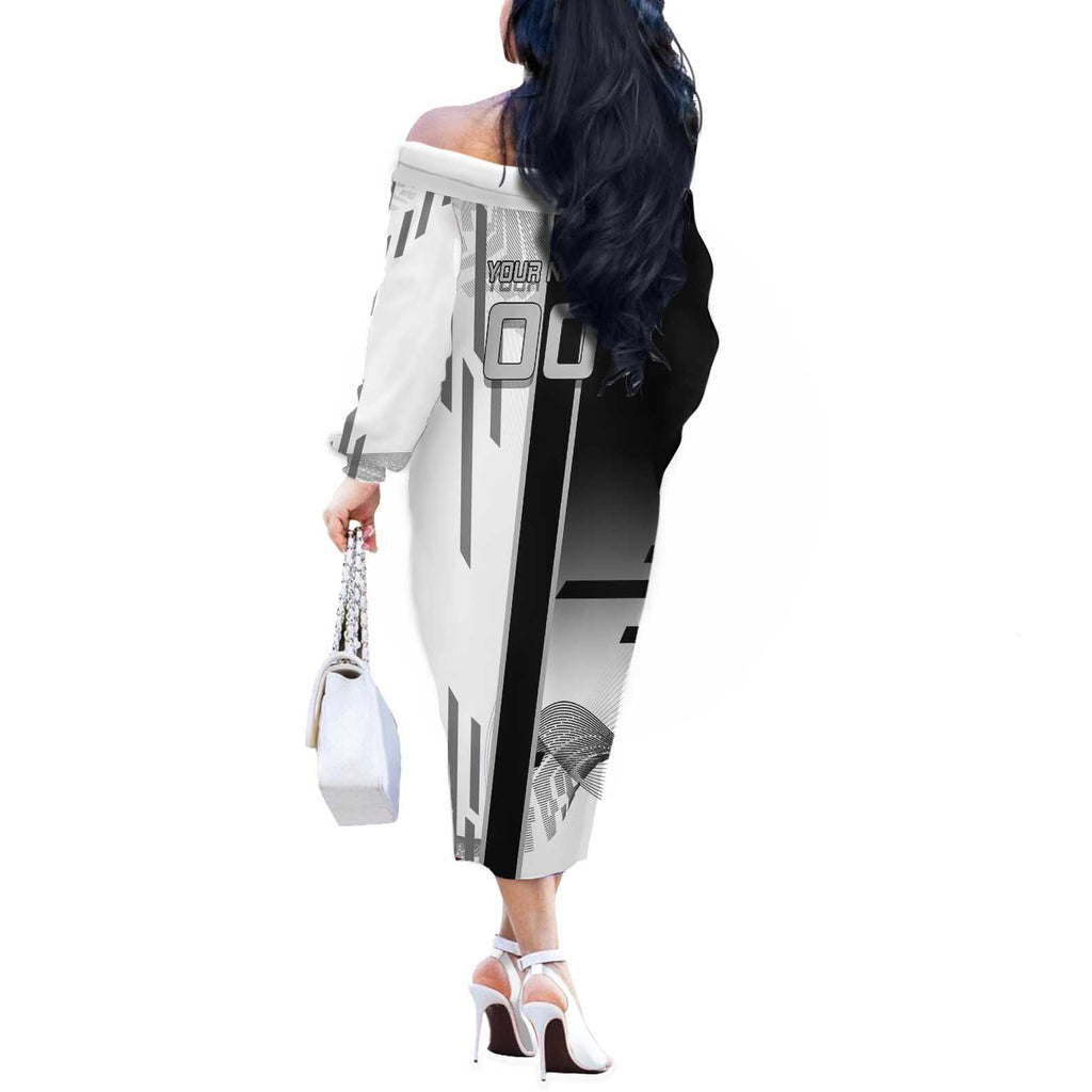 Personalized Obanai Iguro Demon Slayer Badminton Off The Shoulder Long Sleeve Dress with Racket Action Pose and Black White Graphic Design - The Mazicc