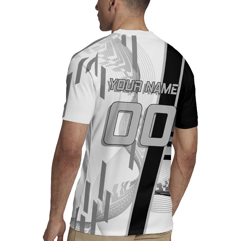 Personalized Obanai Iguro Demon Slayer Badminton Rugby Jersey with Racket Action Pose and Black White Graphic Design - The Mazicc