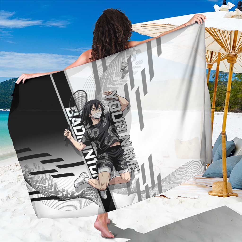 Personalized Obanai Iguro Demon Slayer Badminton Sarong with Racket Action Pose and Black White Graphic Design - The Mazicc