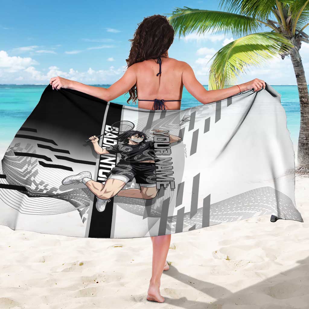 Personalized Obanai Iguro Demon Slayer Badminton Sarong with Racket Action Pose and Black White Graphic Design - The Mazicc