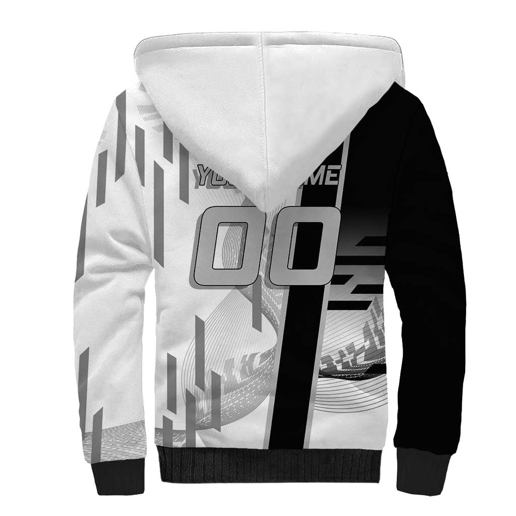 Personalized Obanai Iguro Demon Slayer Badminton Sherpa Hoodie with Racket Action Pose and Black White Graphic Design - The Mazicc