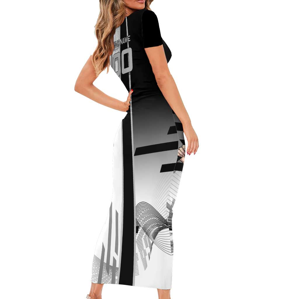 Personalized Obanai Iguro Demon Slayer Badminton Short Sleeve Bodycon Dress with Racket Action Pose and Black White Graphic Design - The Mazicc
