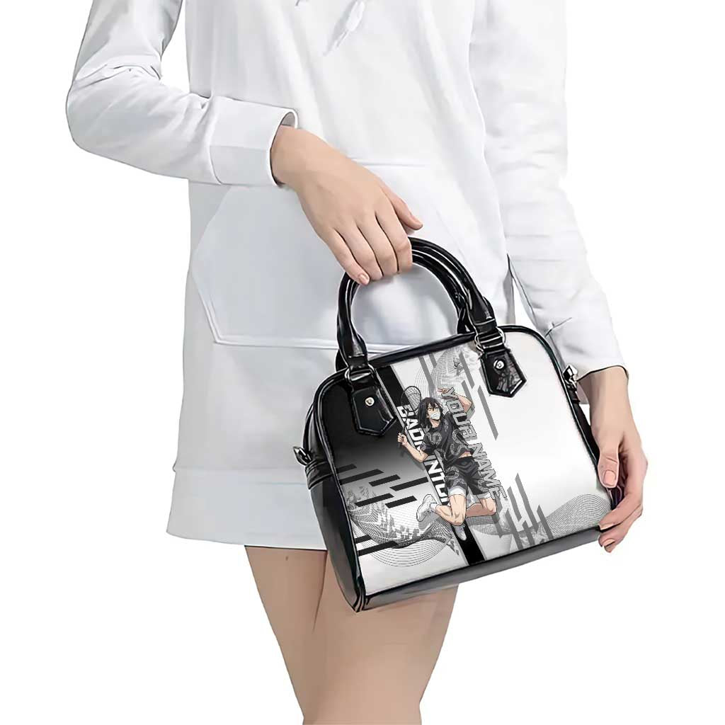 Personalized Obanai Iguro Demon Slayer Badminton Shoulder Handbag with Racket Action Pose and Black White Graphic Design - The Mazicc