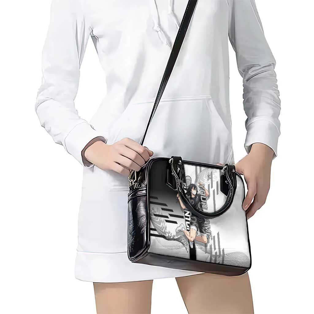 Personalized Obanai Iguro Demon Slayer Badminton Shoulder Handbag with Racket Action Pose and Black White Graphic Design - The Mazicc