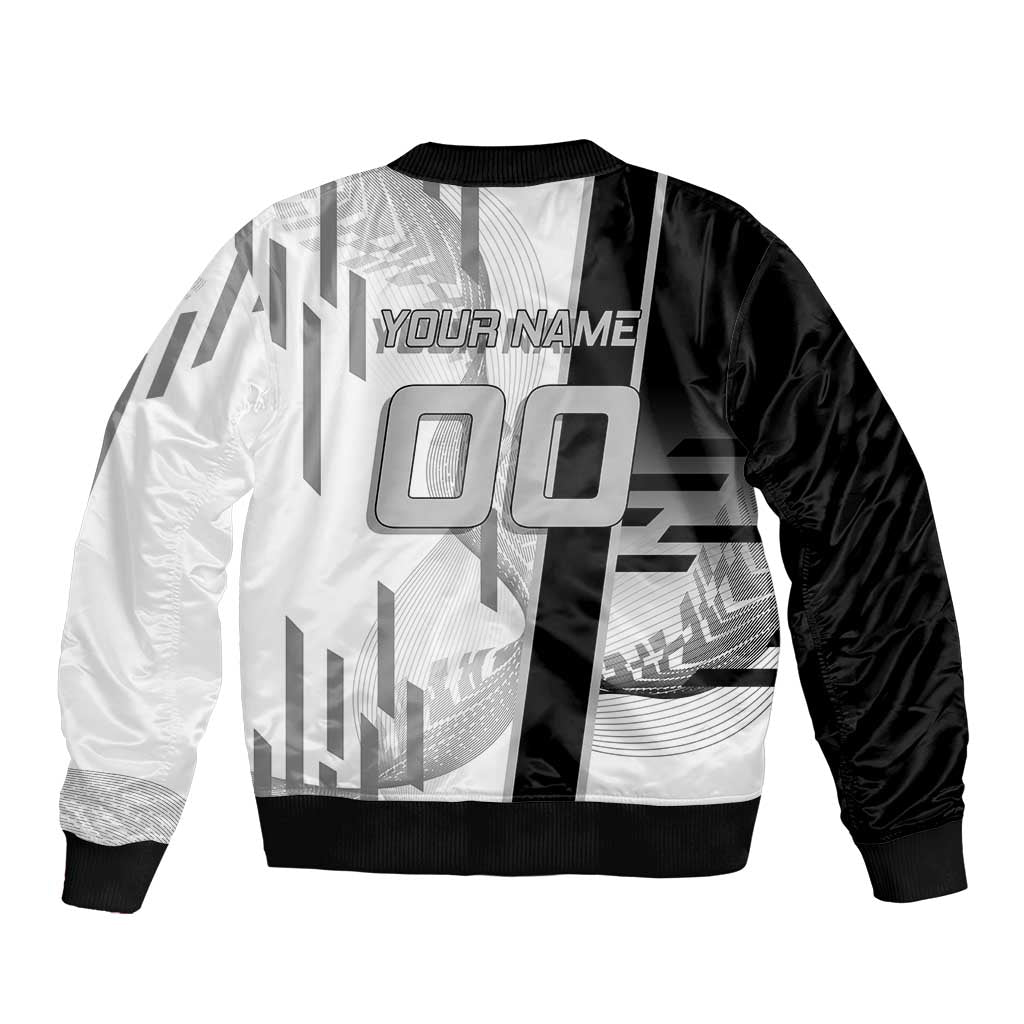 Personalized Obanai Iguro Demon Slayer Badminton Sleeve Zip Bomber Jacket with Racket Action Pose and Black White Graphic Design - The Mazicc