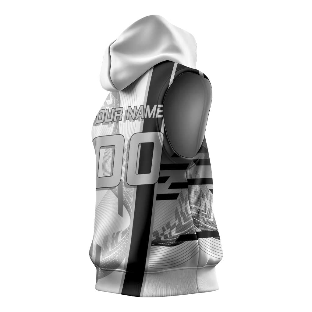 Personalized Obanai Iguro Demon Slayer Badminton Sleeveless Hoodie with Racket Action Pose and Black White Graphic Design - The Mazicc