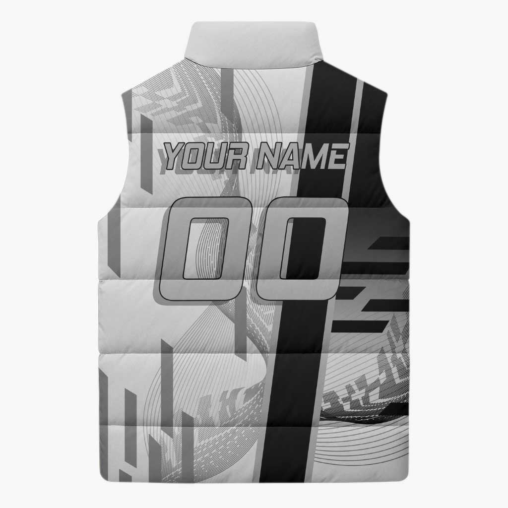 Personalized Obanai Iguro Demon Slayer Badminton Sleeveless Puffer Jacket with Racket Action Pose and Black White Graphic Design - The Mazicc