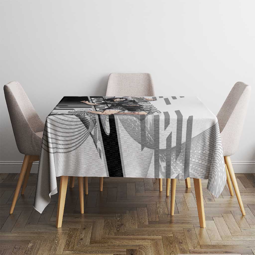 Personalized Obanai Iguro Demon Slayer Badminton Tablecloth with Racket Action Pose and Black White Graphic Design - The Mazicc